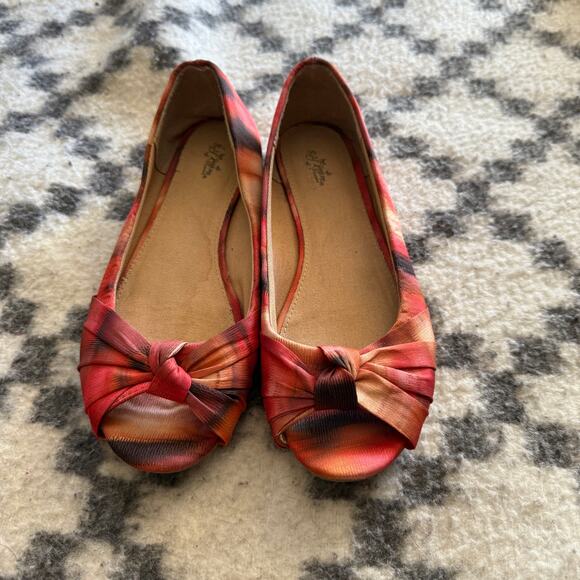 Self Esteem Peep Toe Flats‎ 7.5M Multicolor Twist Knot Ballet Y2K Aesthetic - Picture 1 of 6